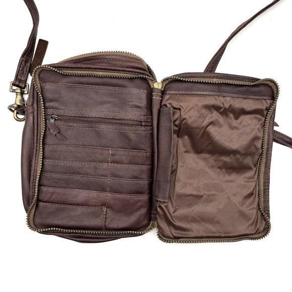 Vintage 90s Dilana Design Collection Brown Leather Organizer Crossbody Bag FLAWS - Picture 11 of 16